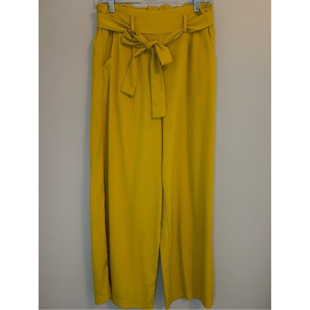 Ecowish Mustard Yellow Wide Leg Paperbag Pants Size Large